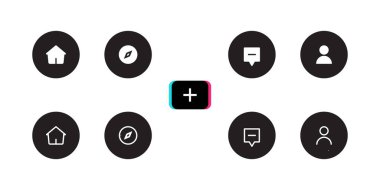 Ev, Keşif, Ekle, Gelen Kutusu ve Profil Simgesi. Sosyal Ortam Menüsü Vektörü