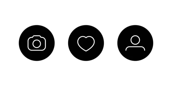 Camera Love Profile Button Icon Set Social Media — стоковый вектор