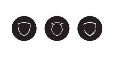 Kalkan simgesi koleksiyonu. Savunma, koruma, koruma vektörü siyah çemberde.