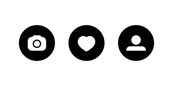 Icon Set Social Media Camera Love Profile Button — Stockvector