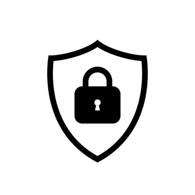 Protection icon vector. Padlock symbol in shield line