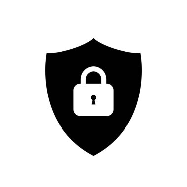 Protection icon vector. Padlock symbol isolated on shield background
