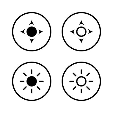 Screen brightness icon vector in circle line. Sun sign symbol
