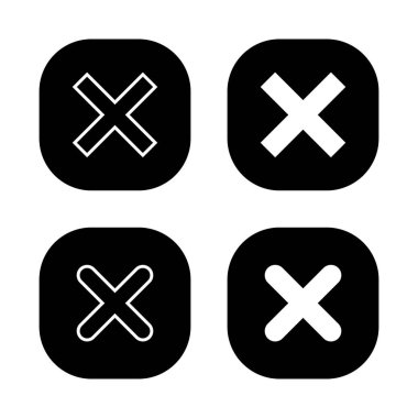 X, cross, çıkış simgesi vektörü kare arkaplanda izole edildi