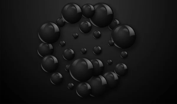 ダークボールは黒の背景に隔離されている 現実的な黒いオーブ オイルコラーゲン 3Dゲル球 影を持つベクトル水泡または丸薬 — ストックベクタ