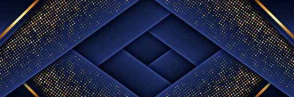 Мінімальний Геометричний Банер Темно Синіх Форм Композицією Золотих Помаранчевих Ліній — стоковий вектор