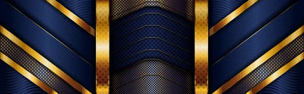 Абстрактная Полигональная Золотая Линия Класса Люкс Темно Синим Фоном — стоковый вектор