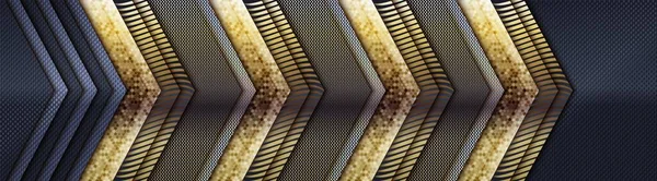 Dunkler Sich Überlappender Hintergrund Mit Goldenen Linien Leuchtender Kombination — Stockvektor