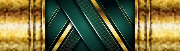 Eleganter Dunkelgrüner Hintergrund Kombiniert Mit Goldener Überlappung — Stockvektor