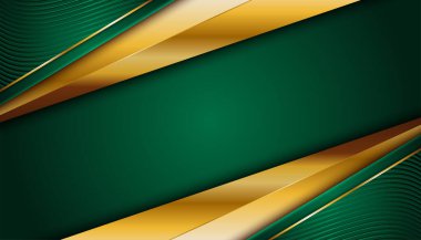 Koyu 3D soyut arkaplan üzerinde altın çizgisi olan gerçekçi kağıt yeşili lüks