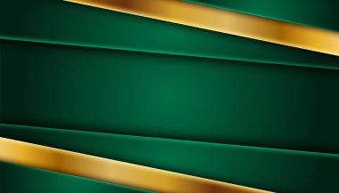 Koyu 3D soyut arkaplan üzerinde altın çizgisi olan gerçekçi kağıt yeşili lüks