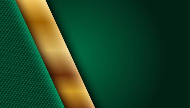 Koyu 3D soyut arkaplan üzerinde altın çizgisi olan gerçekçi kağıt yeşili lüks