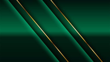 Koyu 3D soyut arkaplan üzerinde altın çizgisi olan gerçekçi kağıt yeşili lüks