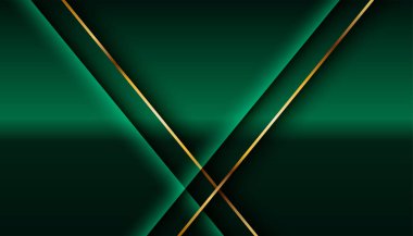 Koyu 3D soyut arkaplan üzerinde altın çizgisi olan gerçekçi kağıt yeşili lüks