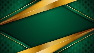 Koyu 3D soyut arkaplan üzerinde altın çizgisi olan gerçekçi kağıt yeşili lüks