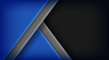 Siyah tasarım üzerine soyut mavi ışık modern lüks fütüristik teknoloji arka plan çizimi. Karşıtlık olarak koyu gri geometrik çizgiler teknoloji afişi tasarımı