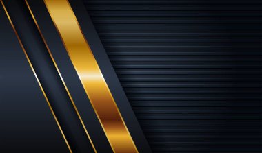 Soyut koyu gri metalik altın sarısı, lüks tasarım arka planı var. Modern fütüristik gölge siyah katman üzerinde parlak çizgi altın element dekorasyonu