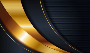 Soyut koyu gri metalik altın sarısı, lüks tasarım arka planı var. Modern fütüristik gölge siyah katman üzerinde parlak çizgi altın element dekorasyonu