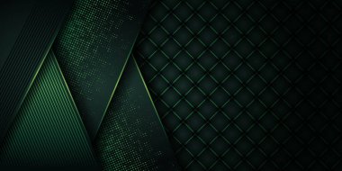 Modern arkaplan yeşili, üç boyutlu üst üste binen ışık efektiyle birleşir. Afiş broşürleri için soyut koyu tekno dinamik dekorasyon şablonu tasarım şablonu indirme sayfası afişi