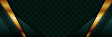 Soyut çokgen modern lüks yeşil ve altın tasarım arka planı. Metalik parlak altın çizgiler ve koyu örtüşen katman sunum afişi için desenli web broşürü poster kağıdı posterleri.