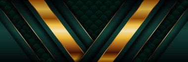Soyut çokgen modern lüks yeşil ve altın tasarım arka planı. Metalik parlak altın çizgiler ve koyu örtüşen katman sunum afişi için desenli web broşürü poster kağıdı posterleri.