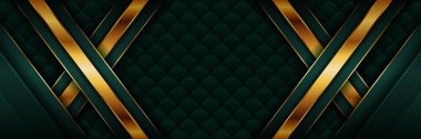 Soyut çokgen modern lüks yeşil ve altın tasarım arka planı. Metalik parlak altın çizgiler ve koyu örtüşen katman sunum afişi için desenli web broşürü poster kağıdı posterleri.