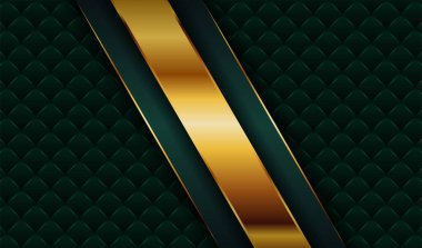 Modern geometrik soyut yeşil kapak tasarımı. Koyu dokuda parlayan altın kaplama katman arka planı. Kart broşürleri için davetiye bastırma reklam hattı.