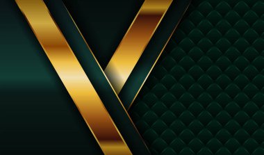 Modern geometrik soyut yeşil kapak tasarımı. Koyu dokuda parlayan altın kaplama katman arka planı. Kart broşürleri için davetiye bastırma reklam hattı.