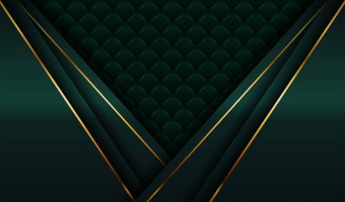 Modern geometrik soyut yeşil kapak tasarımı. Koyu dokuda parlayan altın kaplama katman arka planı. Kart broşürleri için davetiye bastırma reklam hattı.