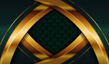 Modern geometrik soyut yeşil kapak tasarımı. Koyu dokuda parlayan altın kaplama katman arka planı. Kart broşürleri için davetiye bastırma reklam hattı.