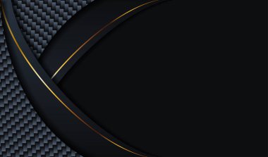 Altın teknolojili modern donanma mavisi. Koyu siyah uzay kağıdı materyali üzerinde zarif soyut karbon ve altın örtüşen katman. 3d VIP premium vektörü
