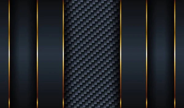现代豪华海军蓝线金色技术背景 精美的抽象风格的碳金叠层在黑暗阴影下的黑色空间纸材料上 Vip溢价矢量 — 图库矢量图片