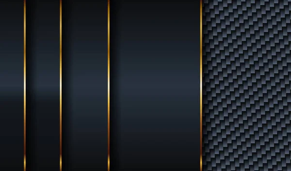 现代豪华海军蓝线金色技术背景 精美的抽象风格的碳金叠层在黑暗阴影下的黑色空间纸材料上 Vip溢价矢量 — 图库矢量图片