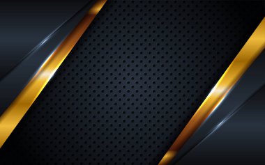 Soyut lacivert donanma kombinasyonu ve altın çizgili arka plan. Şatafatlı siyah kağıt, konsept tasarımda üst üste biniyor. Vektör İllüstrasyonu
