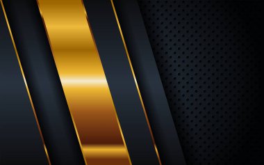 Soyut lacivert donanma kombinasyonu ve altın çizgili arka plan. Şatafatlı siyah kağıt, konsept tasarımda üst üste biniyor. Vektör İllüstrasyonu