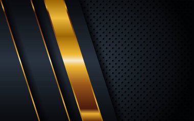 Soyut lacivert donanma kombinasyonu ve altın çizgili arka plan. Şatafatlı siyah kağıt, konsept tasarımda üst üste biniyor. Vektör İllüstrasyonu