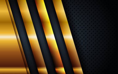 Soyut lacivert donanma kombinasyonu ve altın çizgili arka plan. Şatafatlı siyah kağıt, konsept tasarımda üst üste biniyor. Vektör İllüstrasyonu