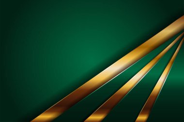 Soyut çokgen lüks koyu yeşil kombinasyon ve altın metal doku arka planı. Metalik parlak altın çizgiler üst üste biniyor.