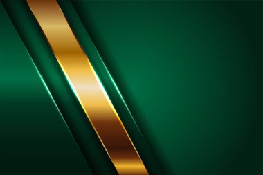 Soyut çokgen lüks koyu yeşil kombinasyon ve altın metal doku arka planı. Metalik parlak altın çizgiler üst üste biniyor.