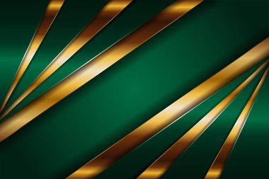 Soyut çokgen lüks koyu yeşil kombinasyon ve altın metal doku arka planı. Metalik parlak altın çizgiler üst üste biniyor.