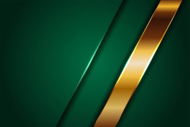 Soyut çokgen lüks koyu yeşil kombinasyon ve altın metal doku arka planı. Metalik parlak altın çizgiler üst üste biniyor.