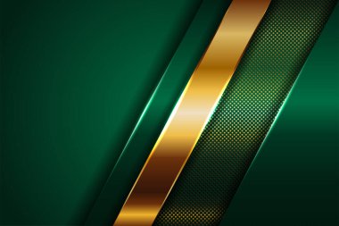 Soyut çokgen lüks koyu yeşil kombinasyon ve altın metal doku arka planı. Metalik parlak altın çizgiler üst üste biniyor.