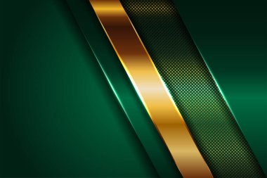 Soyut çokgen lüks koyu yeşil kombinasyon ve altın metal doku arka planı. Metalik parlak altın çizgiler üst üste biniyor.