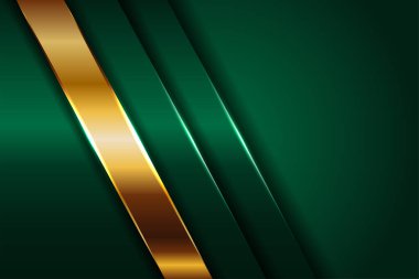 Soyut çokgen lüks koyu yeşil kombinasyon ve altın metal doku arka planı. Metalik parlak altın çizgiler üst üste biniyor.