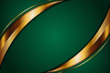Soyut çokgen lüks koyu yeşil kombinasyon ve altın metal doku arka planı. Metalik parlak altın çizgiler üst üste biniyor.