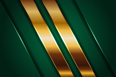 Soyut çokgen lüks koyu yeşil kombinasyon ve altın metal doku arka planı. Metalik parlak altın çizgiler üst üste biniyor.