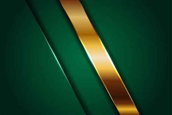 抽象的多边形豪华深绿色组合和金黄色金属质感背景 金属光泽金线重叠层结构 — 图库矢量图片