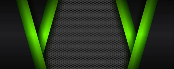 现代材料深灰色黑色发光技术霓虹灯绿色金属技术背景 框架设计金属形状纹理技术创新布局理念用于现代横幅 小册子 — 图库矢量图片