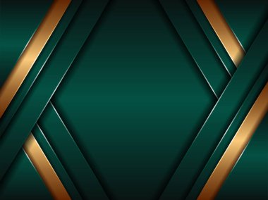Soyut çokgen desenli lüks yeşil ve parıldayan altın çizgiler üst üste biniyor. 