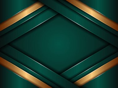Soyut çokgen desenli lüks yeşil ve parıldayan altın çizgiler üst üste biniyor. 